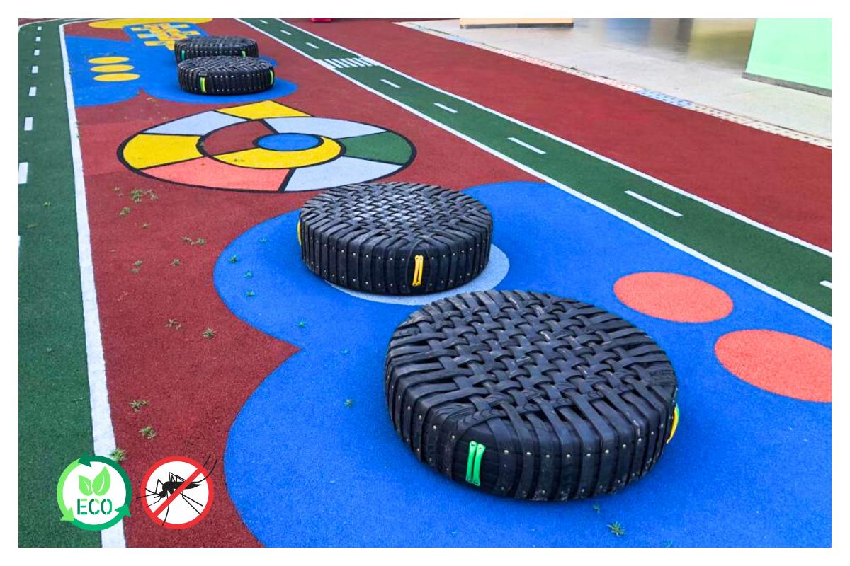 Playground ecológico em pneus colorido